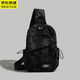 邦帛世胸包斜挎背包書(shū)包男女大容量學(xué)生旅游出行騎行運動(dòng)登山單肩包帆布 小熊胸包【黑色】