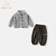 班喜迪男童套裝春裝新款時(shí)髦洋氣寶寶開(kāi)衫上衣兒童褲子春秋嬰兒衣服童裝 灰色 90