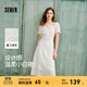 森馬（Semir）連衣裙女設計感重工繡花氣質(zhì)夏2025新款花邊翻領(lǐng)泡泡袖小白裙 米白10312 M