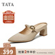 他她（TATA）法式粗跟穆勒鞋女鞋氣質(zhì)尖頭高跟拖鞋2025秋新款XGM02BH5 杏色 37