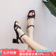 ZHR涼鞋女復(fù)古方頭不規(guī)則交叉絆帶女鞋氣質(zhì)增高顯瘦粗跟鞋女通勤風(fēng)夏季 Y516 黑色(經(jīng)典款) 37 