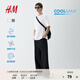 H&M男裝女裝T恤夏季涼感COOLMAX?透氣重磅寬松情侶裝短袖0948441 白色 M 175/100