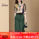 迪菲麗格法式休閑時尚套裝女2024秋款減齡印花襯衣搭配收腰闊腿褲兩件套 圖片色 2XL