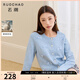 三彩若潮大碼女裝2025冬季新款圓領(lǐng)毛針織開衫蝴蝶結(jié)長袖甜美胖MM 天空藍(lán) M 160/88B