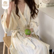莫代爾女睡衣女士浴袍家居服可外穿高端扎染長(cháng)袖睡裙睡袍秋季新品 XL