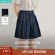 茵曼（INMAN）復(fù)古漢麻花苞闊腿牛仔短褲2025夏季女裝新款a字顯瘦寬松褲子 深牛仔藍(lán) 29