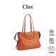 CLOSPamperly波士頓包大號植鞣頭層牛皮單肩手提包公文包腋下包 焦糖棕 大包