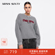 MISS SIXTY冬加絨抓毛衛衣女圓領(lǐng)重工繡花復古撞色寬松落肩袖上衣 深花灰 M