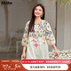 MsShe【V領(lǐng)印花打攬長(cháng)款小衫】大碼女裝2025夏裝胖mm 七分袖-淺杏色現貨 3XL