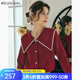 Olrain歐芮兒大翻領(lǐng)毛衣女春裝新款復古泡泡袖上衣 紅色 S
