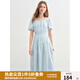 獨(dú)束大碼女裝波嬉風(fēng)刺繡連衣裙女2025新款燈籠泡泡袖收腰顯瘦長裙 半透藍(lán) L （尺碼：2）