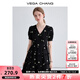 VEGA CHANG連衣裙女2025夏季新款小個(gè)子高級氣質(zhì)法式刺繡收腰顯瘦小黑裙 雛菊黑 M