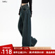 百圖betu女裝2025秋季新款牛仔闊腿褲腰頭拼接高腰顯瘦褲子女2508X04 深牛仔藍(lán) L （深牛仔藍(lán)預(yù)售09/27發(fā)貨）