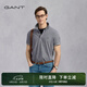 GANT/甘特【100%棉】夏季男士休閑撞色條紋圓點(diǎn)翻領(lǐng)短袖T恤POLO衫 433灰藍色 M