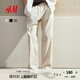 H&M男裝休閑褲2025秋季新款休閑寬松直筒運(yùn)動(dòng)亞麻混紡長(zhǎng)褲1253401 奶油色 M 175/88