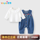 優(yōu)奇嬰兒背帶褲春秋2025新款女寶寶薄款牛仔褲連體外出服開檔褲按扣