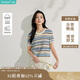 茵曼法式女裝彩虹條針織短袖t恤夏季新潮通勤套頭襯衫上衣 彩虹藍(lán) M