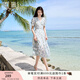 香影（xiangying）碎花v領(lǐng)連衣裙女2025夏季新款收腰梨型身材藍(lán)色小清新茶歇裙 藍(lán)色 L