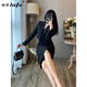 她芙（tafu）品牌女裝西裝連衣裙套裝女2025春秋新款法式復古氣質(zhì)修身顯瘦裙子 黑色 M