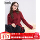 百圖betu女裝冬季新款毛衣保暖高領(lǐng)側邊開(kāi)叉設計毛衣女2411T37 紅色 S