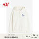 H&M男裝女裝衛衣秋季加絨美式寬松潮流情侶裝長(cháng)袖連帽衫1019679 白色/蝴蝶 L 175/108