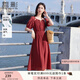 香影絕美紅色連衣裙女2025夏季新款海邊度假沙灘裙高腰泡泡袖裙子 紅色 S 155/80A/85-95斤