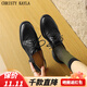 CHRISTY KAYLA頭層牛皮系帶小皮鞋小眾雕花樂(lè )福鞋百搭英倫風(fēng)軟底單鞋女 黑色 40