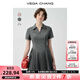 VEGA CHANG大碼女裝連衣裙A字翻領(lǐng)學(xué)院風(fēng)短裙女新款夏季收腰胖mm百褶裙 時(shí)空灰 2XL