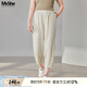 MsShe【天絲仿亞麻】大碼女裝2025夏秋裝胖mm輕薄顯瘦九分錐形褲子 淺杏色現貨 2XL