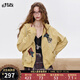 妖精的口袋復古刺繡連帽衛衣外套女2025年秋季新款寬松短款上衣 菱格黃色 M