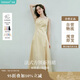 茵曼（INMAN）法式收腰顯瘦方領(lǐng)吊帶連衣裙女裝2025夏季新品長(zhǎng)裙子 淺黃色 M