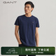 GANT【100%棉】GANT/甘特刺繡設(shè)計(jì)休閑透氣圓領(lǐng)修身珠地布短袖男士T恤 433深藍(lán) M 170