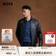 BOSS博斯【七夕節(jié)禮物】【機車風羊皮】男士立領(lǐng)雙拉鏈復古風皮夾克 001-黑色 M (48)