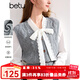 百圖betu女裝秋季新款馬甲時(shí)尚雜點(diǎn)紗疊穿V領(lǐng)馬甲背心女2408T02 灰色 L
