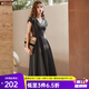 Olrain歐芮兒深灰色連衣裙女裝夏季新款時(shí)尚收腰顯瘦傘擺裙子 深灰色 M