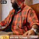馬登工裝 美式休閑色織格紋連帽衫秋季橘紅格子襯衫長袖襯衣 橘紅格 （寬松版型） L