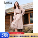 百圖betu女裝秋季新款連衣裙法式印花腰帶收腰顯瘦裙子女2408T87 粉紅 M