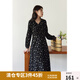 獨(dú)束大碼女裝法式甜美V領(lǐng)碎花連衣裙女春裝新款微胖mm顯瘦茶歇裙 黑底棕花 L (尺碼：2)