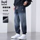 貓人（MiiOW）漸變色水洗萊賽爾束腳休閑褲男2026秋冬加絨仿牛仔褲子男哈倫長(cháng)褲 星空藍-  加絨 2XL