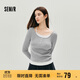 森馬（Semir）長(cháng)袖T恤女秋短款假兩件蕾絲花邊修身2025小性感上衣10A525101004