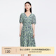 迪賽尼斯（DESIGNICE）夏季新款純棉復古高腰長(cháng)裙碎花短袖V領(lǐng)連衣裙女 花色 S