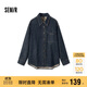 森馬（Semir）牛仔襯衫女冬中長(cháng)款保暖寬松雪尼爾格紋襯衣鹽系衣服103724105001