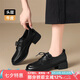 ZHR頭層牛皮單鞋女通勤粗跟樂福鞋女職業(yè)女鞋正裝商務(wù)皮鞋KM28黑色37