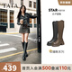 他她（TATA）盧昱曉彈力小V靴軟糖靴厚底長筒靴子高跟騎士靴CGG01DG4 CGG01DG4黑色（高糖7CM-單里） 38