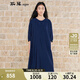 斯琴2022夏季新品女深蘭圓領(lǐng)刺繡五分袖系帶連衣裙長裙 BBXQ00428 深蘭 L