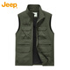 JEEP美國正品戶(hù)外工裝馬甲男春夏新款休閑多口袋釣魚(yú)立領(lǐng)無(wú)袖外套背心 軍綠色 【官方正品】 XL 【適合145斤左右】