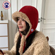 TUTORGOOSE韓系紅色綁帶雷鋒帽女秋冬季新款顯臉小加厚保暖防寒毛絨護耳帽子 酒紅色 均碼(54-60cm)