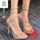 啄木鳥(niǎo)水鉆蛇形纏繞涼鞋女2025年夏季新款一字帶時(shí)尚防水臺高跟鞋細跟鞋 銀灰12lm 37