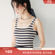 伊芙麗（eifini）蔣欣代言【經(jīng)典延續】大U領(lǐng)無(wú)袖針織黑白條紋設計感吊帶背心女 深灰 M