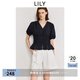 LILY2025夏新款女裝法式浪漫V領(lǐng)收腰休閑百搭通勤泡泡袖短袖襯衫 411藏青 M